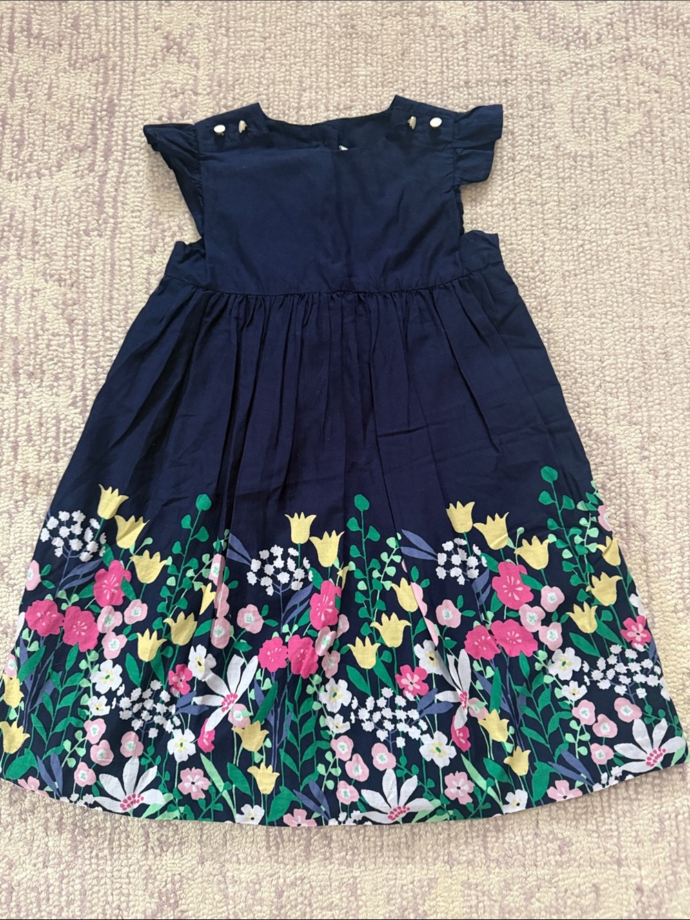 Janie and Jack Navy Floral Border Sundress with Pink & Yellow Accents